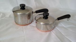 Set Of 2 Revere Ware Copper Bottom Sauce Pans 1 & 2 Quart With Lids,