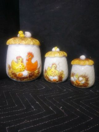 3 Pc Sears Roebuck 1976 Chicken Canisters