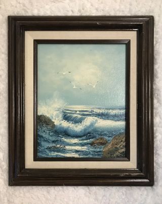 Vintage 8 " X 10 " Framed Seascape Oil Painting On Canvas Artist Signed W.  Chester