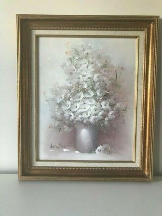 Oil On Canvas " Daisies " Framed & Signed By Nancy Lee