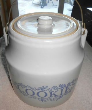 Cookie Jar Monmouth Glazed Stoneware Crock Cookies Wire Handle No Cracks/chips