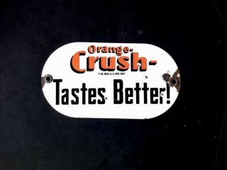 Vintage 1950’s Orange Crush Door Push Automotive Truck Porcelain Sign Gas Oil