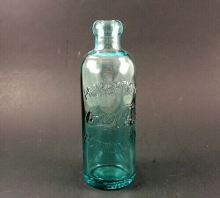 Coca Cola 1997 Aqua Glass Bottle 7 " Embossed Rare Shape