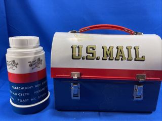 Vintage U.  S.  Mail Dome Lunch Box & Thermos Aladdin (missing Cup)