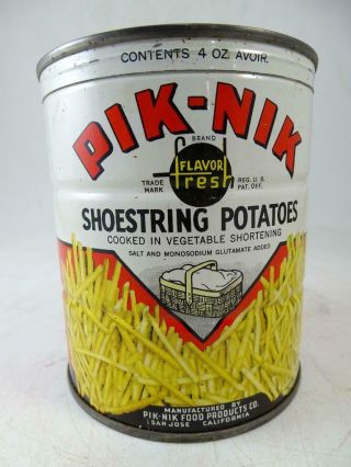 Vtg Advertising Tin Pik - Nik Shoestring Potatoes Can San Jose Ca Food Container
