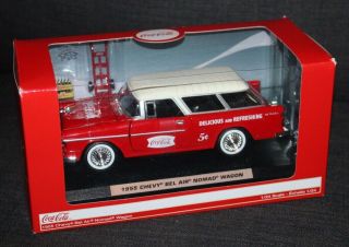 Boxed Coca - Cola Die - Cast Car 1:24 1955 Chevy Bel Air Nomad Wagon Red
