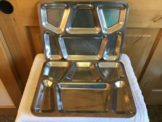 Wow Vintage 2 Us Military Navy Mess Hall Cafeteria Trays Usn Steel Metal Plates