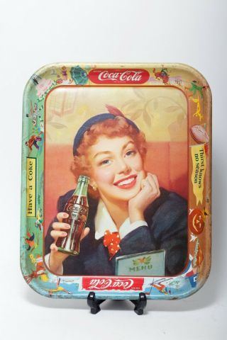 Vintage 1953 Coca Cola Girl Thirst Knows No Season Metal Tin Coke Serving Tray