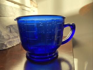 Vintage Large Cobalt Blue Glass 2 Cup 1 Pint 16 Oz Measuring And Mixing Cup