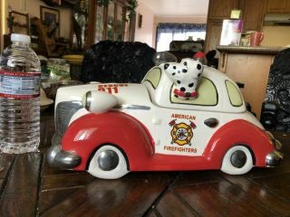Cavanagh American Firefighter Fire Rescue Car Cookie Treat Jar Dalmatian