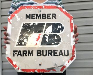 Vintage Iowa Farm Bureau 2 Sided Road Advertising Sign Seed Feed Ia Stop