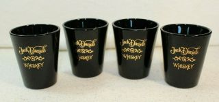 Vintage Jack Daniels Whiskey Shot Glass Set Of 4 Black Gold Letters Collectible
