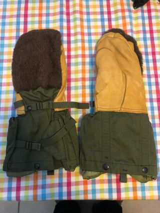 Vintage Usa Military Mittens Gloves Set Extreme Cold Weather Deerskin Wool 1968