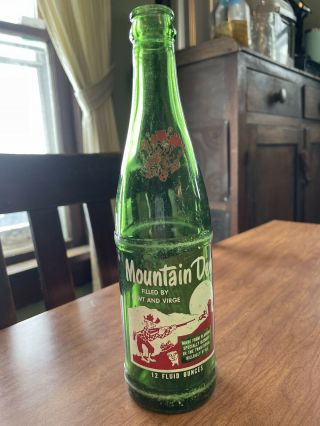 Vintage 12 Oz Mountain Dew Bottle Filled By Newt And Virge Red Head Hillbilly