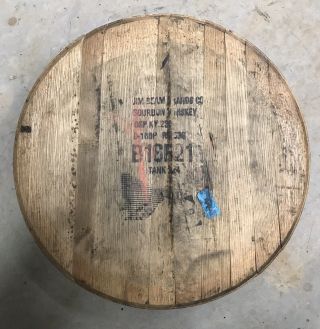 Authentic Jim Beam Bourbon Whiskey Oak Barrel Head Top Lid W/ Distillery Stamp