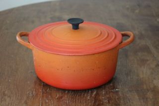 Vintage Le Creuset B Flame Orange Saucepan W/lid Cast Iron Dutch Oven Pot France