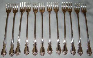 12 Pc Set 1881 Rogers Oneida Arbor / True Rose Cocktail Seafood Forks Stainless