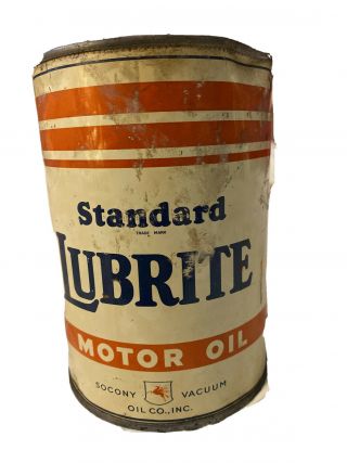 Standard Lubrite Vintage 1 Quart Motor Oil Can.  Socony Vacuum Oil Co.  Inc.