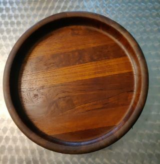 Vintage Mid Century Modern Round Dansk 15 " Teak Wood Tray Platter Scandi