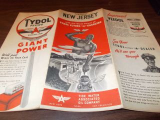 1940s Tydol/flying A Jersey Vintage Road Map / Cover Art