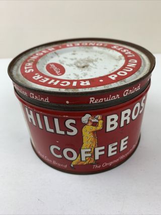 Hills Bros Coffee Red Can Brand One Pound Tin •