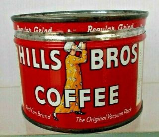 Coffee Tin Can 1/2lb Hills Bros Keywind Tin W/original Lid