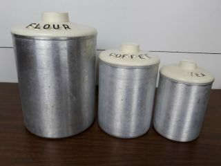 Kromex Vintage 3 Pc.  Brushed Aluminum Canister Set Flour,  Coffee,  Tea