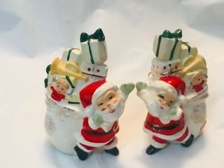 Vintage Santa Claus With Toy Bag Salt And Pepper Shaker Set By Lefton Japan 195
