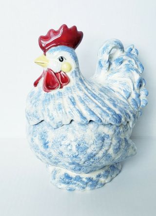 Vintage 70s Atlantic Mold Hand Painted Ceramic Hen Rooster Chicken Cookie Jar 9 "