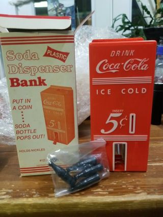 Vintage Coca - Cola Soda Dispenser Nickel Bank Nib 1980s Still W/bottles