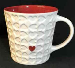 Starbucks 2007 White Debso Heart Mug Embossed White W/red Heart 16 Oz