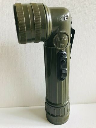 Vtg Us Army Military Tl 122d Green Angled Flashlight W/red,  White,  Purple Filters