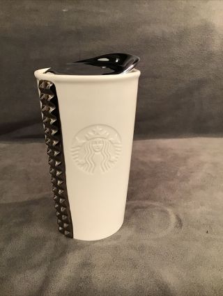 Htf 2014 Starbucks Silver Studded 10oz Ceramic Travel Tumbler Embossed Siren