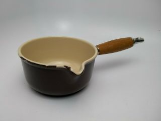 Brown Vintage Le Creuset 14 Cast Iron Sauce Pan With Spout Wood Handle No Lid