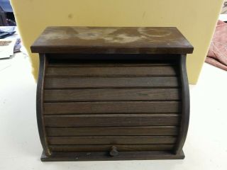 Vintage Oak Wood Wooden Roll Top Door Bread Box Breadbox Storage
