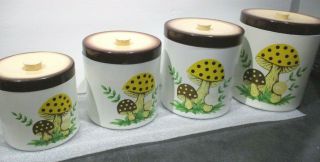 Sears Roebuck And Co.  1976 Vintage Japan Merry Mushroom Metal Kitchen Canisters