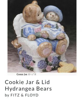 Hydrangea Bears By Fitz And Floyd Cookie Jar And Lid 1993 Majolica