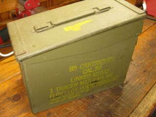 Vintage Military Ammo Box 85 Cartridges 50 Caliber Linked M15a2
