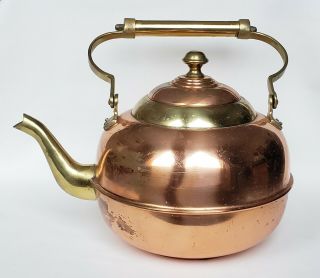 Vintage Copper And Brass Gooseneck Spout Kettle Brass Handle Teapot Tea Pot
