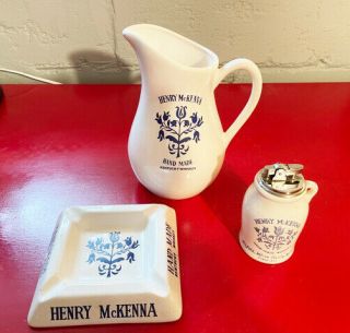 Vintage Henry Mckenna Kentucky Whiskey Pitcher,  Lighter & Ashtray