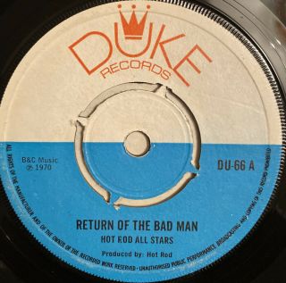 Hot Rod All Stars Return Of The Bad Man Cayso Reggae Duke Du66 1970 Ex