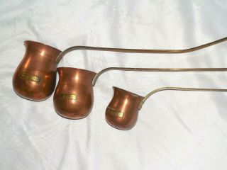 Vintage Set Of 3 Copper & Brass Handle Whisky,  Rum,  Brandy Measuring Cup Ladles