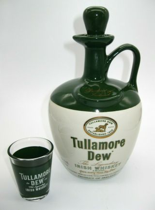 2013 Tullamore Dew Irish Whiskey Empty Jug Bottle & Shot Glass By Wade Ceramics