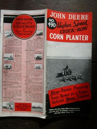 Brochure For John Deere No 490 Higher Speed Check Row Corn Planter,  