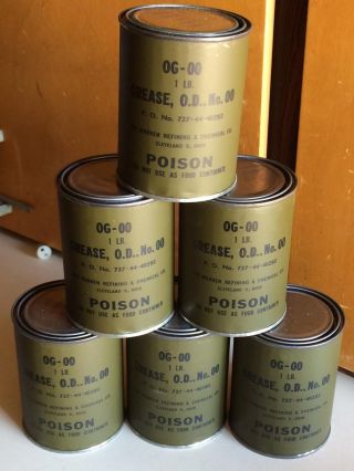 Two (2) 1 Lb Cans Of Vintage Wwii (?) Military Grease Og - Oo Viscosity - Nos