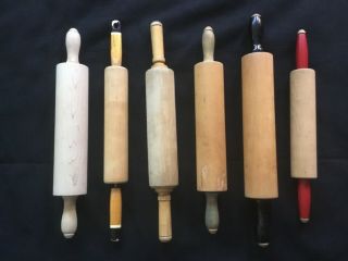 6 Vintage & Primitive Wood Rolling Pins,  Various Sizes & Colors,  Munising