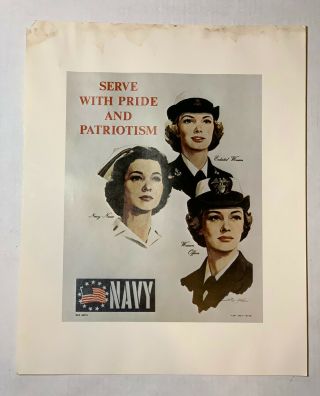 Vintage Us Navy Recruitment Poster Serve With Pride And Patriotism 20”x16”
