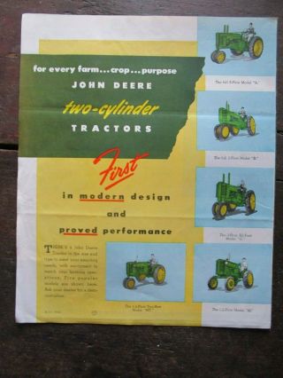 John Deere A,  B,  G,  M,  Mt Tractor Brochure 4 Page Insert,  952