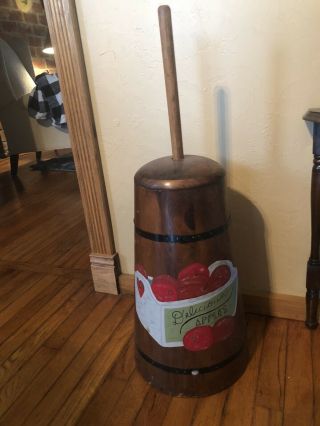 Vintage Wooden Butter Churn Metal Bands With Dasher & Lid