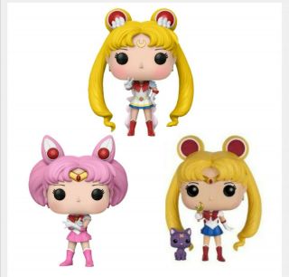 Funko Pop Vaulted Set Of 3 Sailor Moon,  Chibi Moon Glitter,  With Moon
